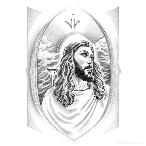 jesus with blessed frase tattoo design idea