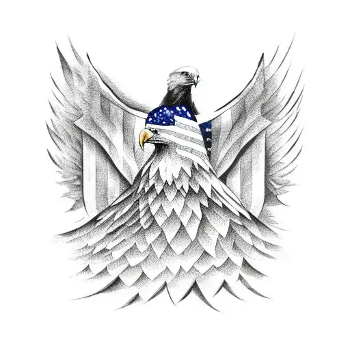 Eagle with an american flag in the background tattoo design idea