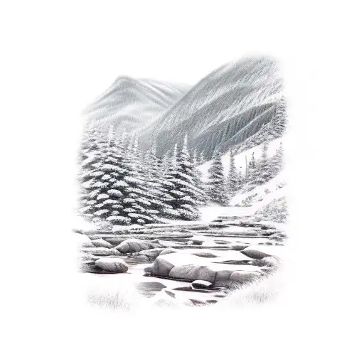 realistic appalachian mountain scene tattoo design idea