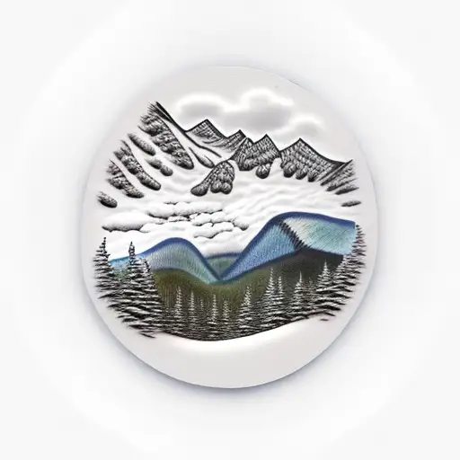 realistic appalachian mountain scene tattoo design idea