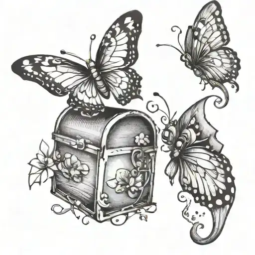 two butterflies flying out of a mailbox tattoo design idea