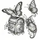 two butterflies flying out of a mailbox tattoo design idea