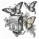 two butterflies flying out of a mailbox tattoo design idea