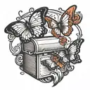 two butterflies flying out of a mailbox tattoo design idea