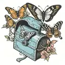 two butterflies flying out of a mailbox tattoo design idea