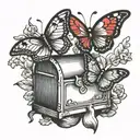 two butterflies flying out of a mailbox tattoo design idea