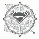 a superman logo shield and dragon, with sacred geometry chestahedron background tattoo design idea