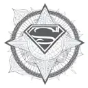 a superman logo shield and dragon, with sacred geometry chestahedron background tattoo design idea