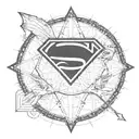 a superman logo shield and dragon, with sacred geometry chestahedron background tattoo design idea