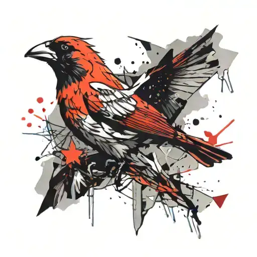 mt. Everest and small cardinal flying tattoo design idea