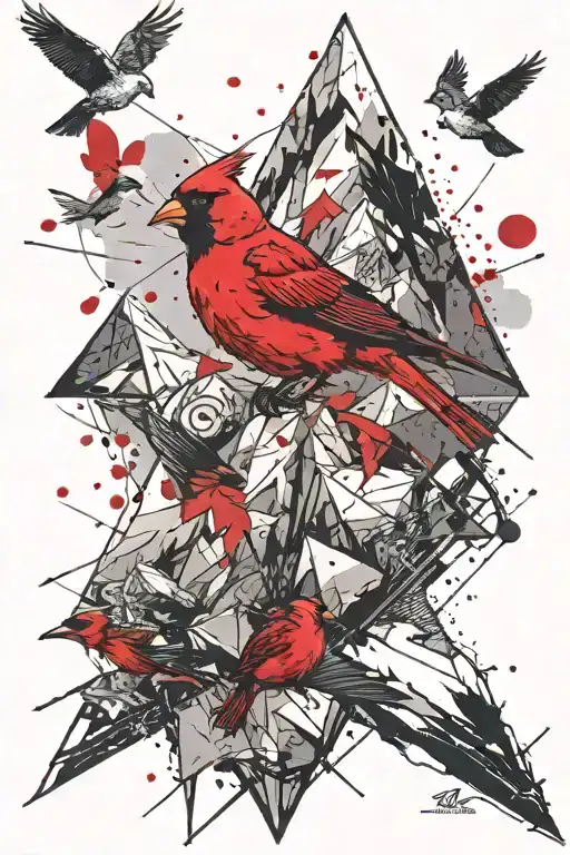 mt. Everest and small cardinal flying tattoo design idea