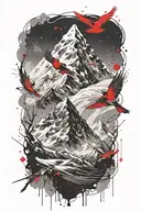 mt. Everest and small cardinal flying tattoo design idea