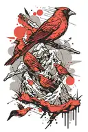 mt. Everest and small cardinal flying tattoo design idea