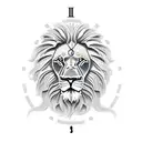 lion with a clock underneath tattoo design idea