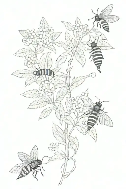 fern flowers bee snakes tattoo design idea