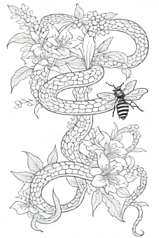 snake fern flowers bee snakes tattoo design idea