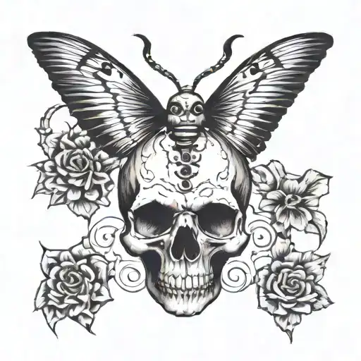 Sphinx skull butterfly with 3ird eyes in the middle tattoo design idea