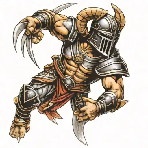 gladiator fighting animal tattoo design idea