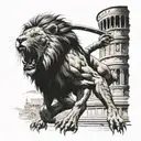 gladiator fighting lion roaring tattoo design idea