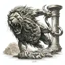 gladiator fighting lion roaring tattoo design idea