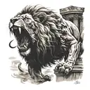 gladiator fighting lion roaring tattoo design idea