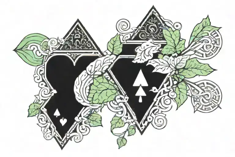 2 of hearts and 7 of spades with ivy growing tattoo design idea