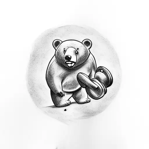 A tattoo of a bear lifting weights in the gym, symbolizing strength and resilience in overcoming mental health challenges tattoo design idea