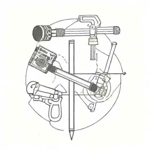 bible orbited by lightsaber, hockey stick, sword, spatula, movie camera  tattoo design idea