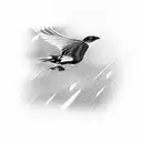 bird flying through a dark and treacherous rainstorm, to coming out on the other side into daylight, a paradise  tattoo design idea