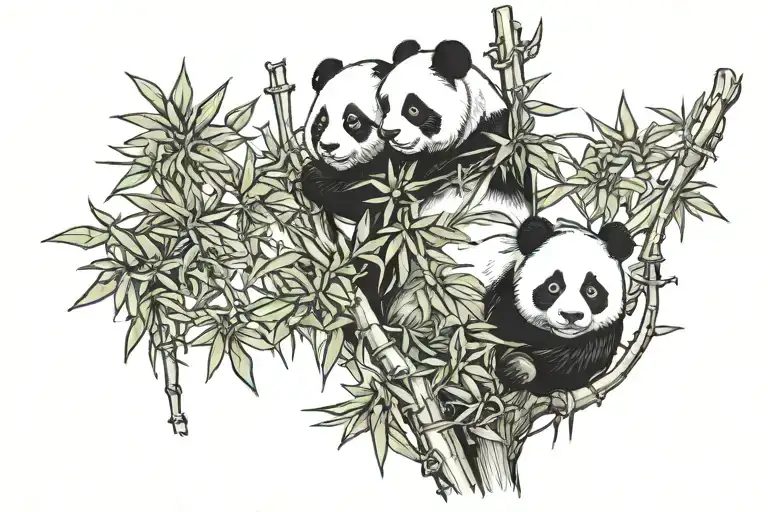 panda hanging onto bamboo forest tattoo design idea