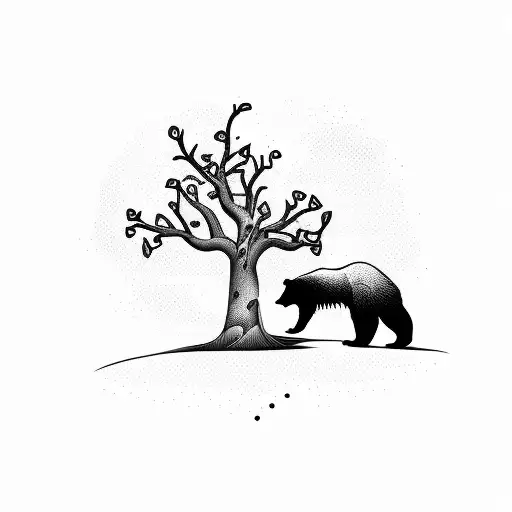 Bear climbing an apple tree tattoo design idea