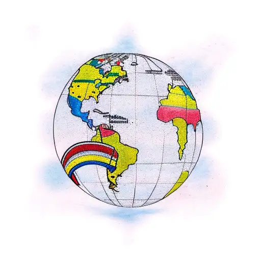 South America globe making emphasis in Colombia and with Andean style tattoo design idea