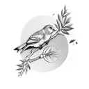 A tattoo of a conversation between two birds perched on a branch, with musical notes forming speech bubbles above them. tattoo design idea