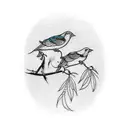A tattoo of a conversation between two birds perched on a branch, with musical notes forming speech bubbles above them. tattoo design idea