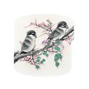 A tattoo of a conversation between two birds perched on a branch, with musical notes forming speech bubbles above them. tattoo design idea