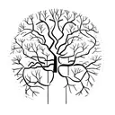 Tree of knowledge with branches representing different cognitive science fields tattoo design idea