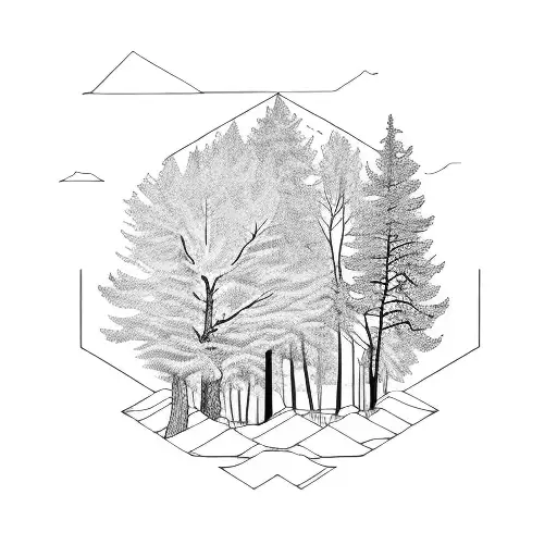 nature with fading pine trees tattoo design idea