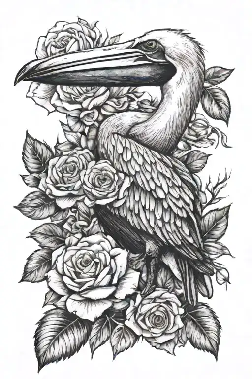 pelican and roses  tattoo design idea
