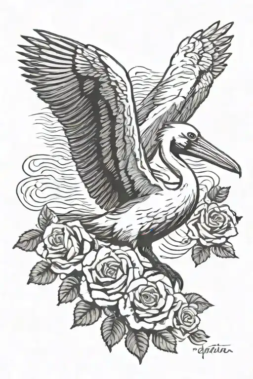 pelican with roses  tattoo design idea