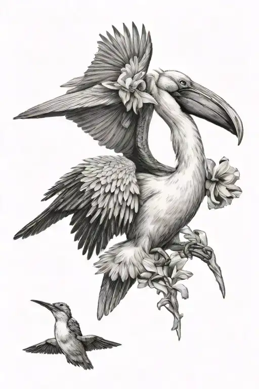 pelican and a hummingbird  tattoo design idea