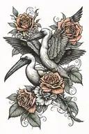 pelican and a hummingbird with roses  tattoo design idea
