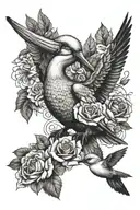 pelican and a hummingbird with roses  tattoo design idea