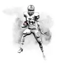 A football player in action, with a sketch style design capturing the intensity of the game tattoo design idea