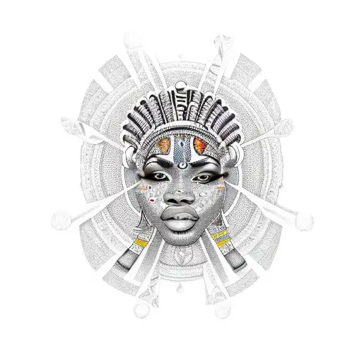 Orisha Shango surrounded by traditional African tribal patterns tattoo design idea