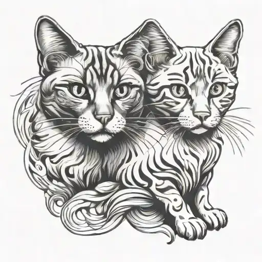 two loner cats seperate tattoo design idea