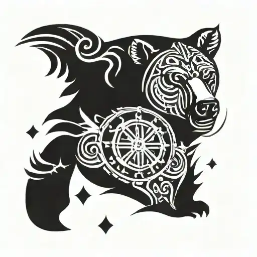 Tribal bear with vegvisir Rune design tattoo design idea