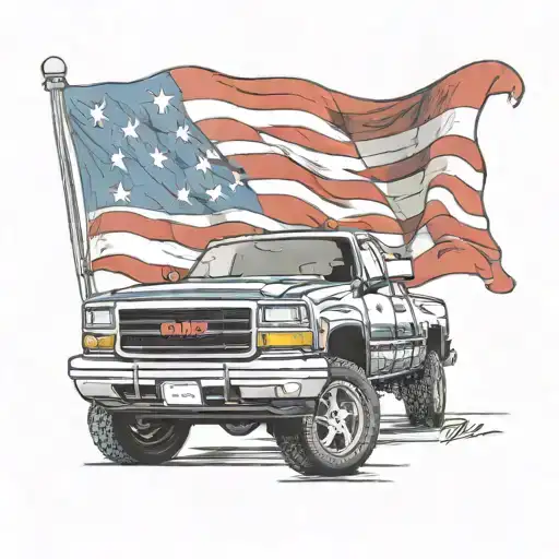 1995 GMC sierra with American Flag behind it tattoo design idea