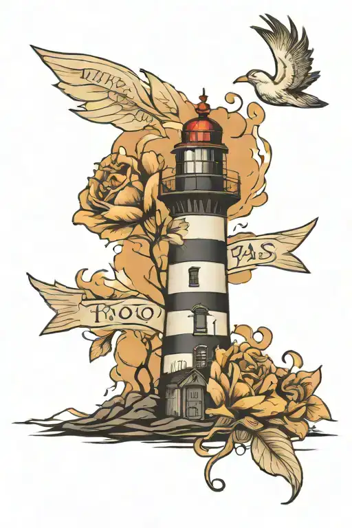 this too shall pass quote wrapped around a lighthouse tattoo design idea