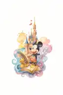 A sleeve tattoo featuring mickey mouse opening a book revealing the four disney world park icons surrounded by rides  tattoo design idea