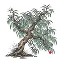 make me a willow tree with long leaves and let this tree be in flames tattoo design idea